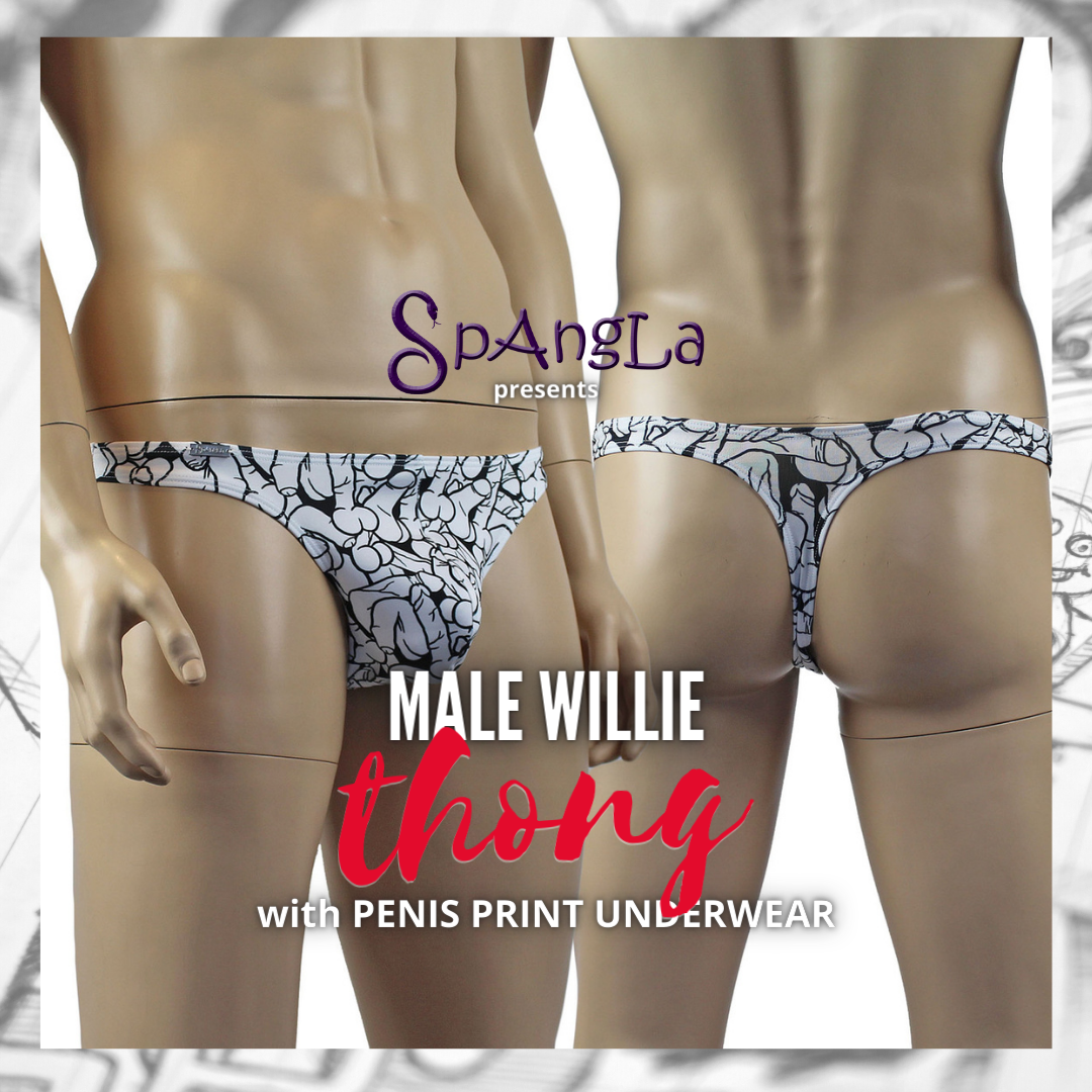 Flash a Willie in this Fun Penis Print Mens Underwear Thong by Spangla Flash a Willie in this Fun Penis Print Mens Underwear Thong by Spangla