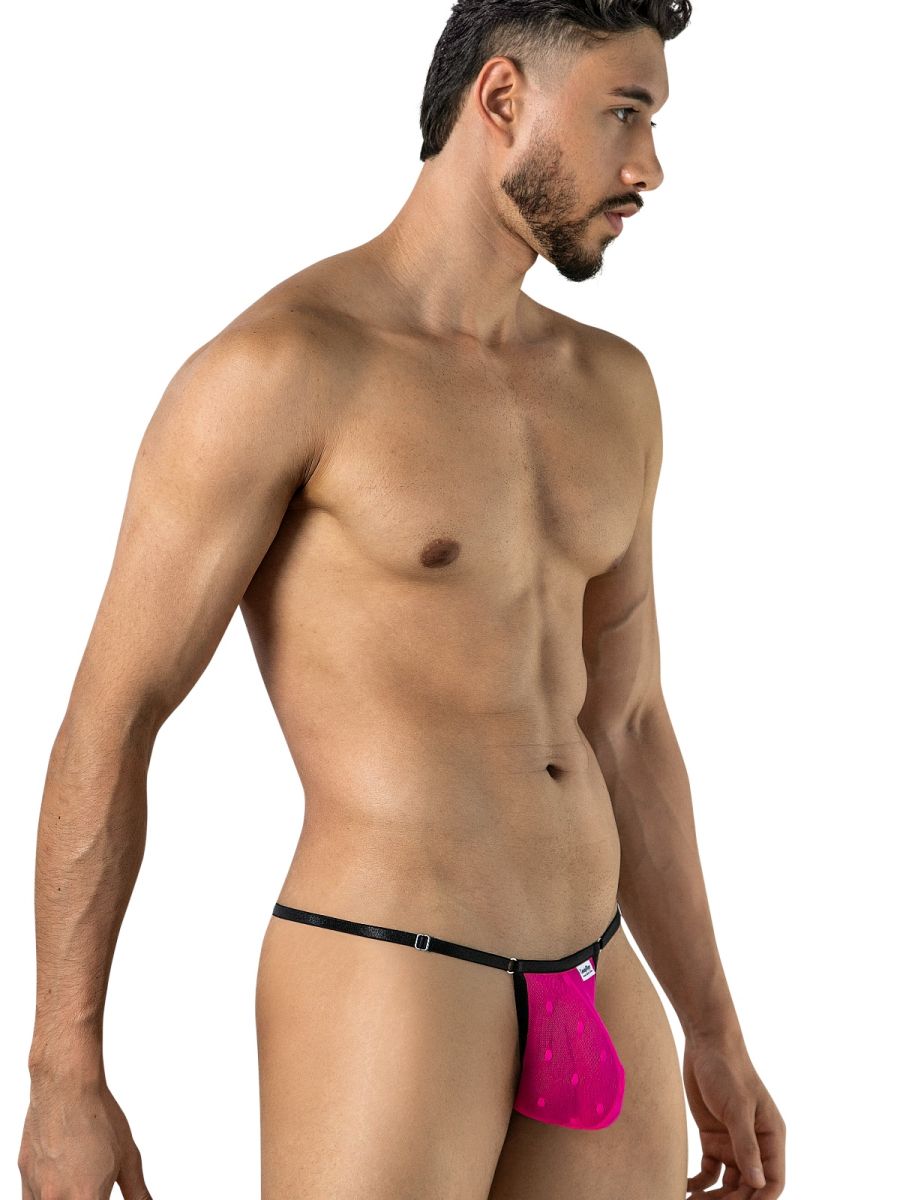 CandyMan 95016 Mens Stretch See-though Dot Mesh Thongs Hot Pink