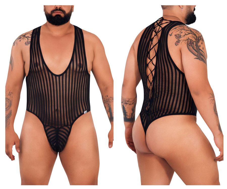 CandyMan 99727X Work-N-Play Bodysuit Black Plus Sizes