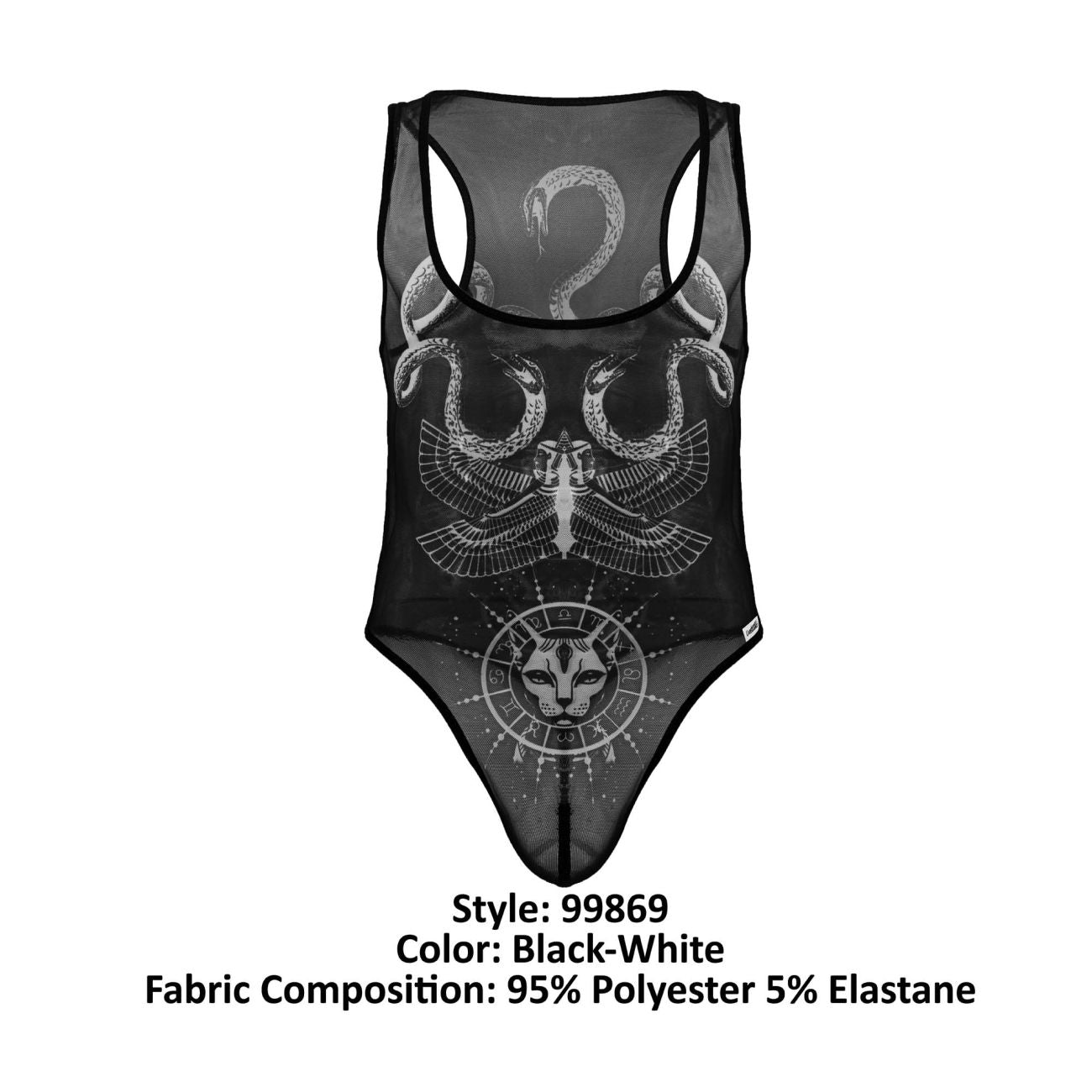 CandyMan 99869 Egyptian Mens Bodysuit Black-White