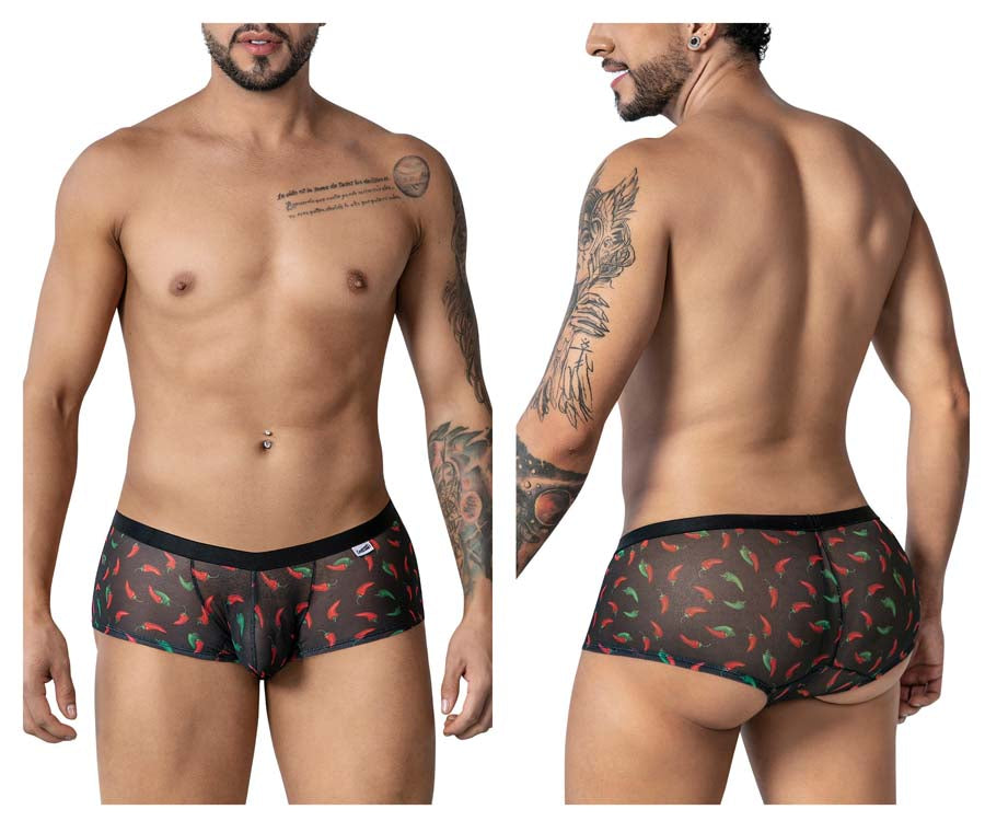 CandyMan 99873 Mens Breathable Mesh Chilli Pepper Trunks Black Print