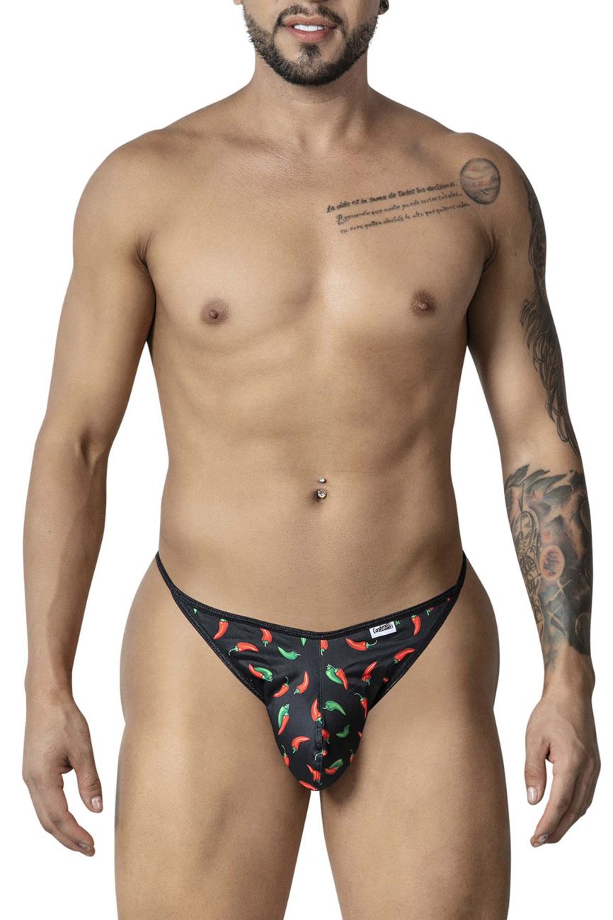 CandyMan 99875 Mens Breathable Mesh Chilli Pepper Thongs Black Print Plus Sizes