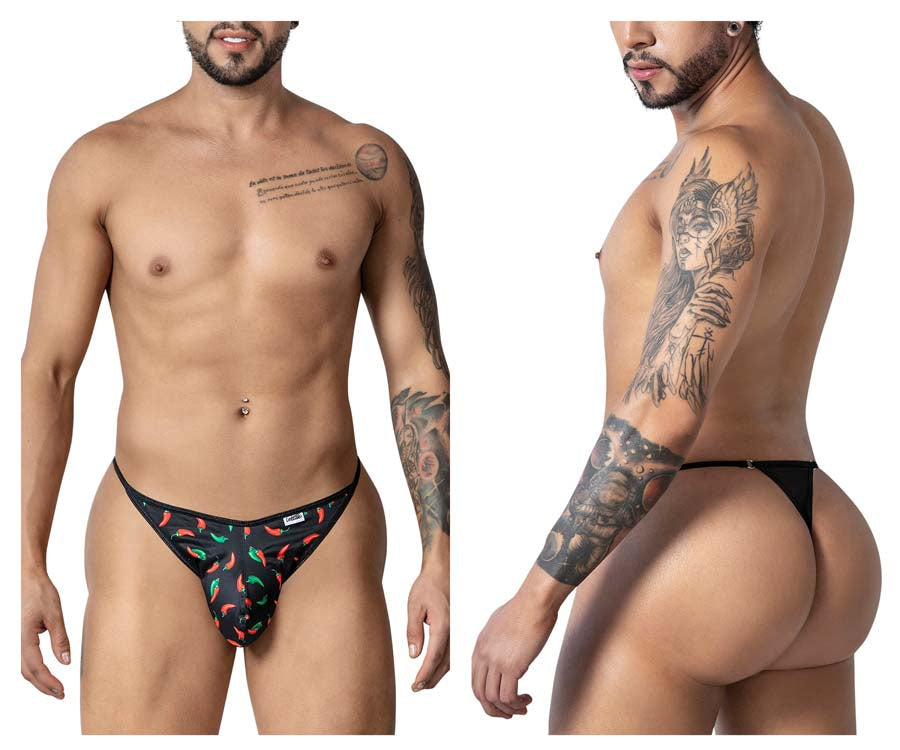 CandyMan 99875 Mens Breathable Mesh Chilli Pepper Thongs Black Print Plus Sizes