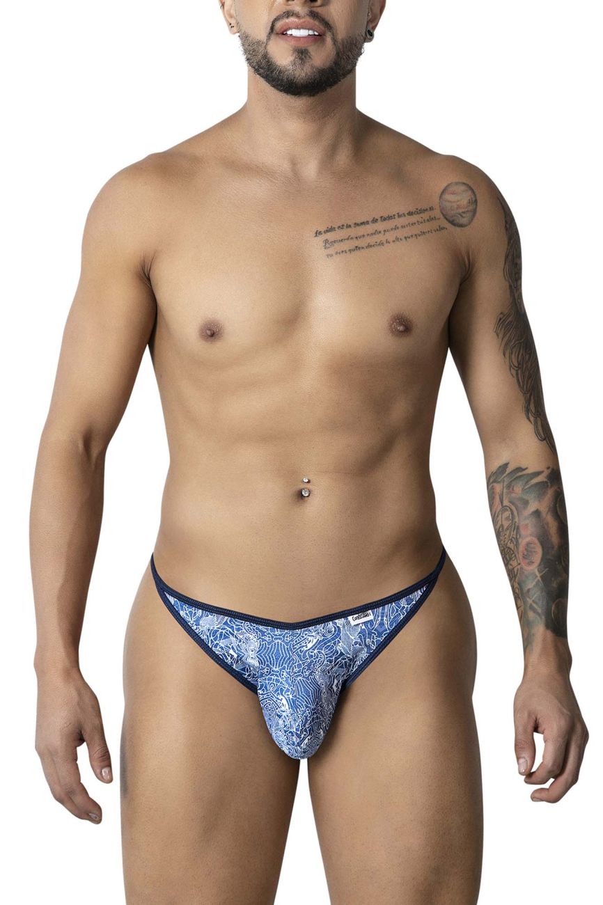 CandyMan 99875 Mens Water Print Breathable Mesh Thongs Plus Sizes Blue-White