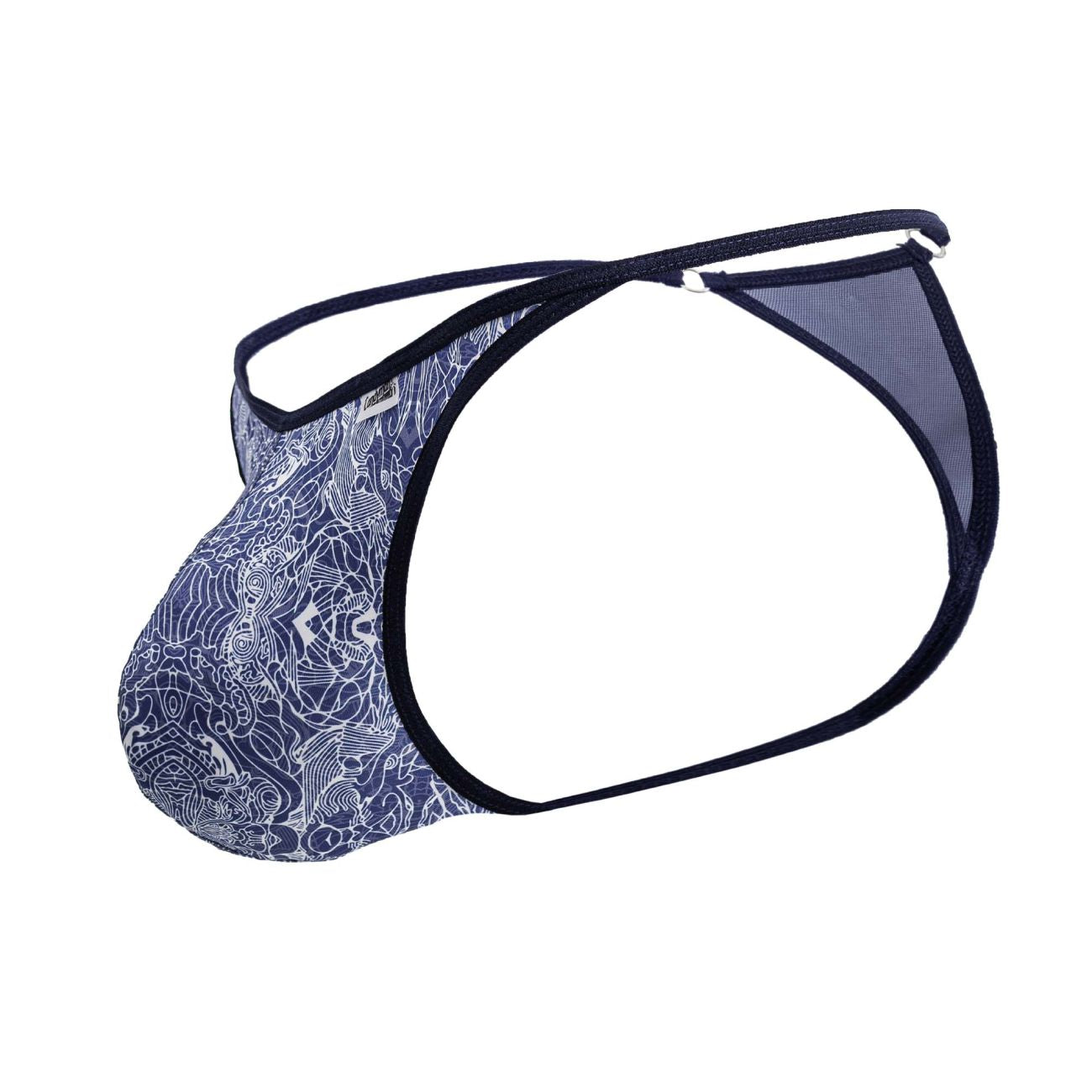 CandyMan 99875 Mens Water Print Breathable Mesh Thongs Plus Sizes Blue-White