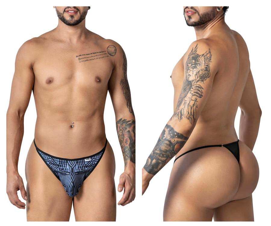 CandyMan 99875 Mens Breathable Mesh Thongs Gray-Black Plus Sizes