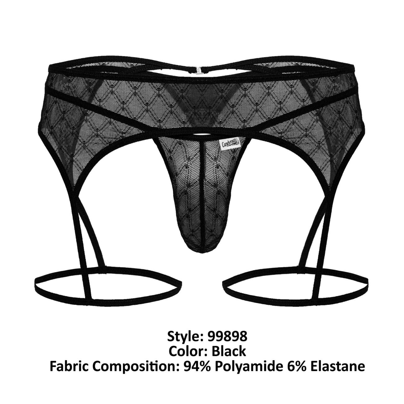 CandyMan 99898 Mens Geometric Mesh Garter Thongs Black