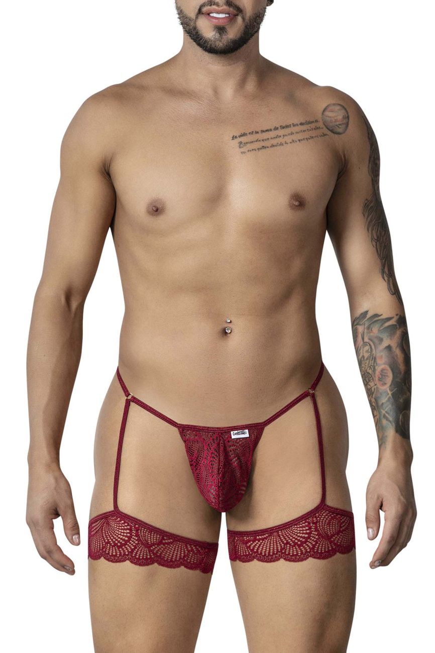 CandyMan 99906 Mens Sexy Garter Lace Thongs Burgundy Plus Sizes