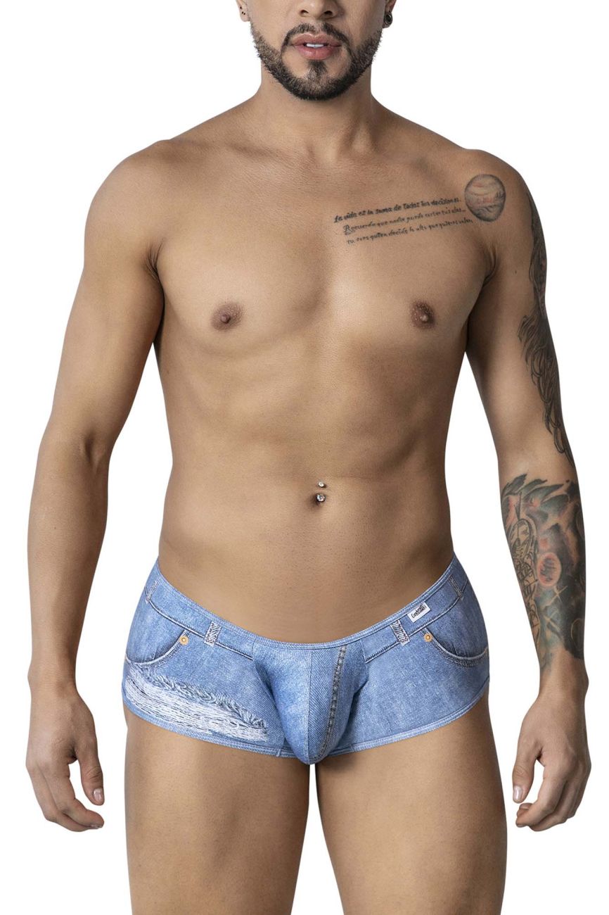 CandyMan 99921 Cowboy Mens Denim Distressed Cut Out Trunks Blue