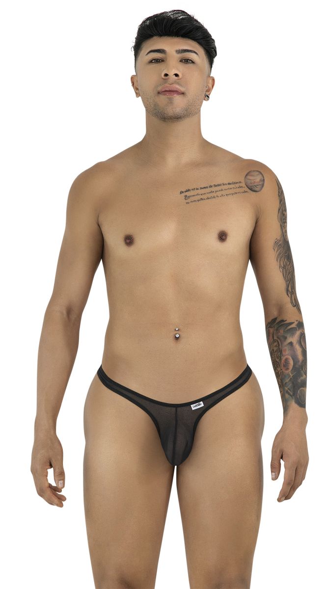 CandyMan 99954 Mens Minimal Barely There Thongs Black Mesh Plus Sizes