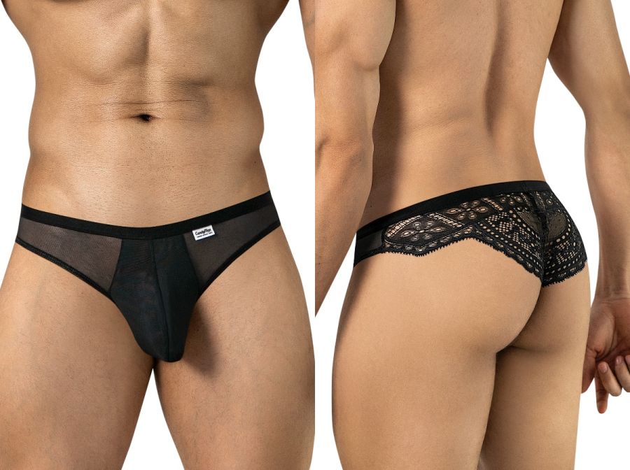 CandyMan 99971 Mens Captivating Sexy Mesh-Lace Thongs Black