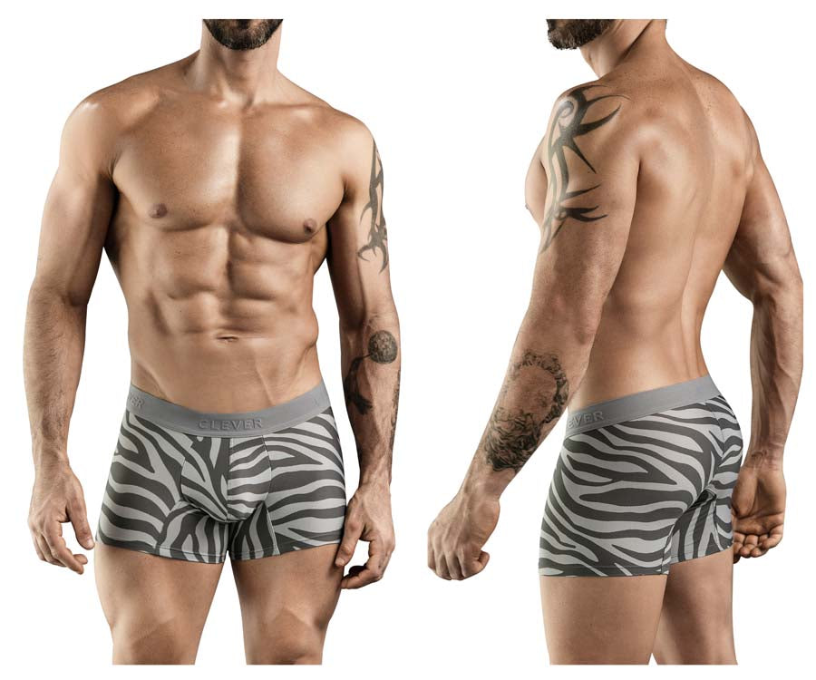 Clever 1800 Cebra Mens Zebra Animal Print Trunks Gray