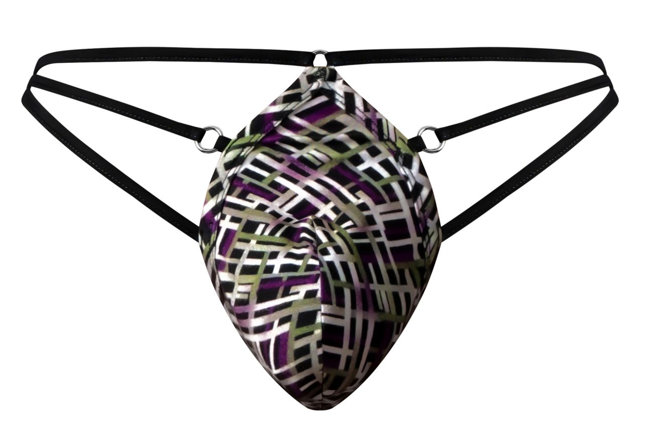 Male Power 419-303 Gridlocked Mens Thong Straps-Rings Printed