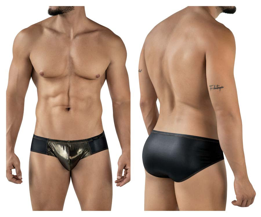 Pikante 2122 Glitters Mens Metallic Gold Front Briefs Black