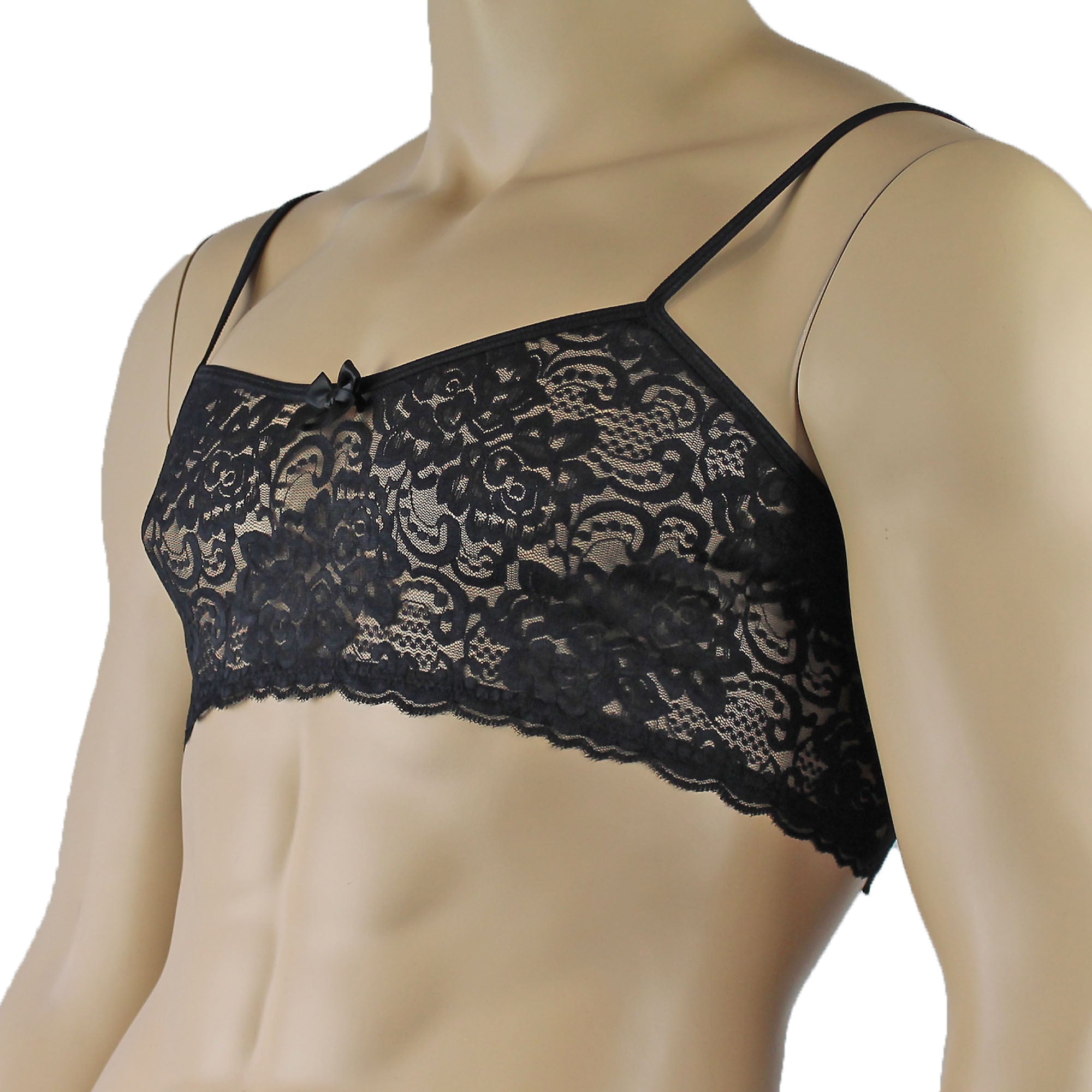 Mens Rebecca Pretty Lace Bra Top with Thin Adjustable Straps Black