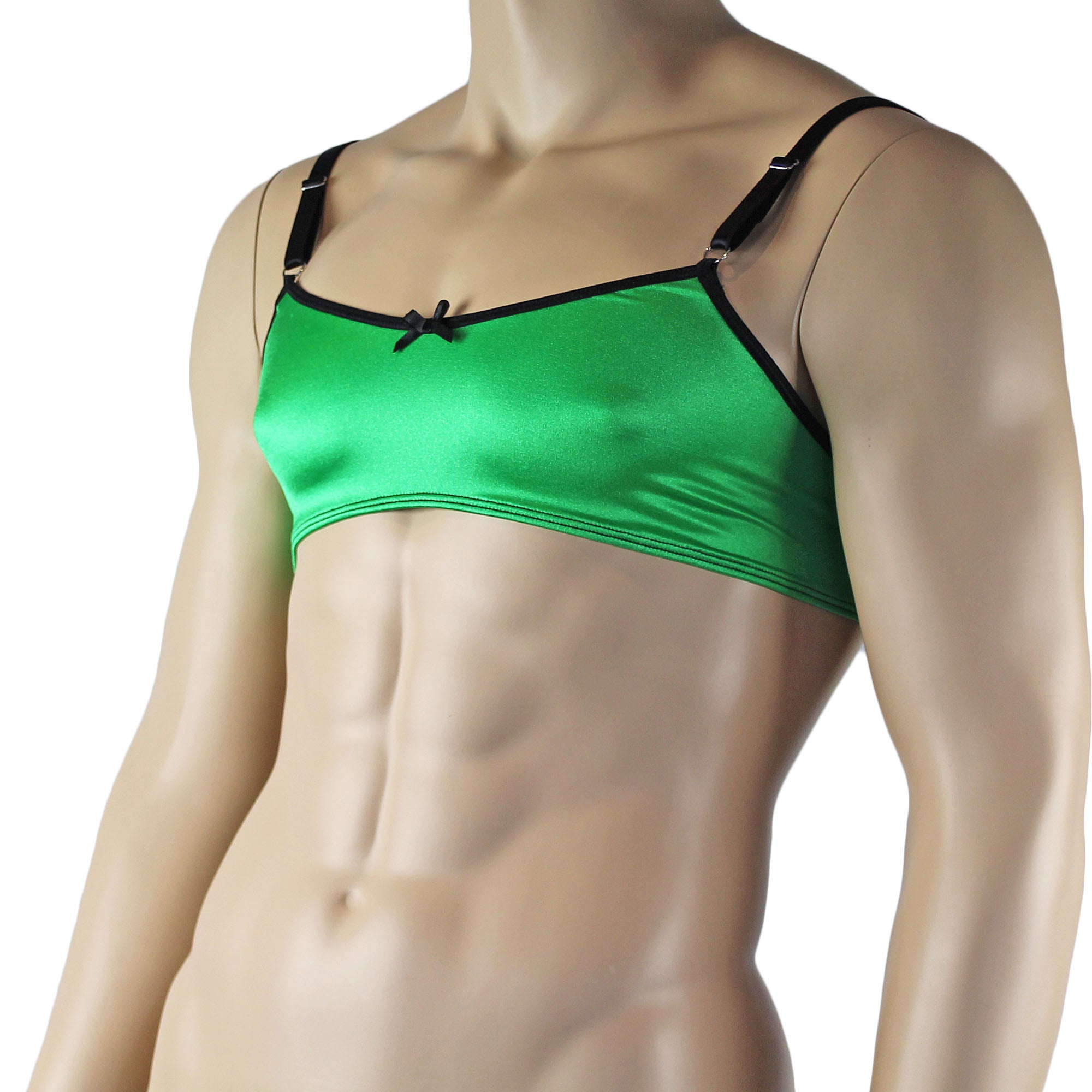 Mens Jenny Shiny Spandex Bra Top with Adjustable Straps Neon Lime & Black