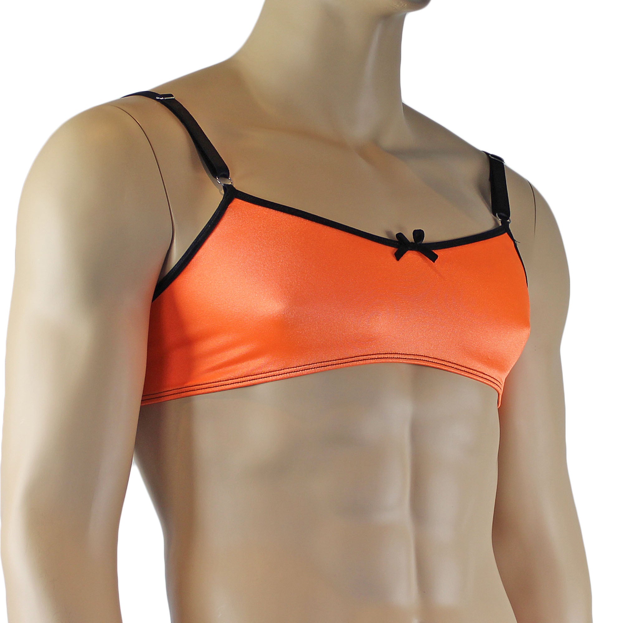 Mens Jenny Shiny Spandex Bra Top with Adjustable Straps Orange & Black