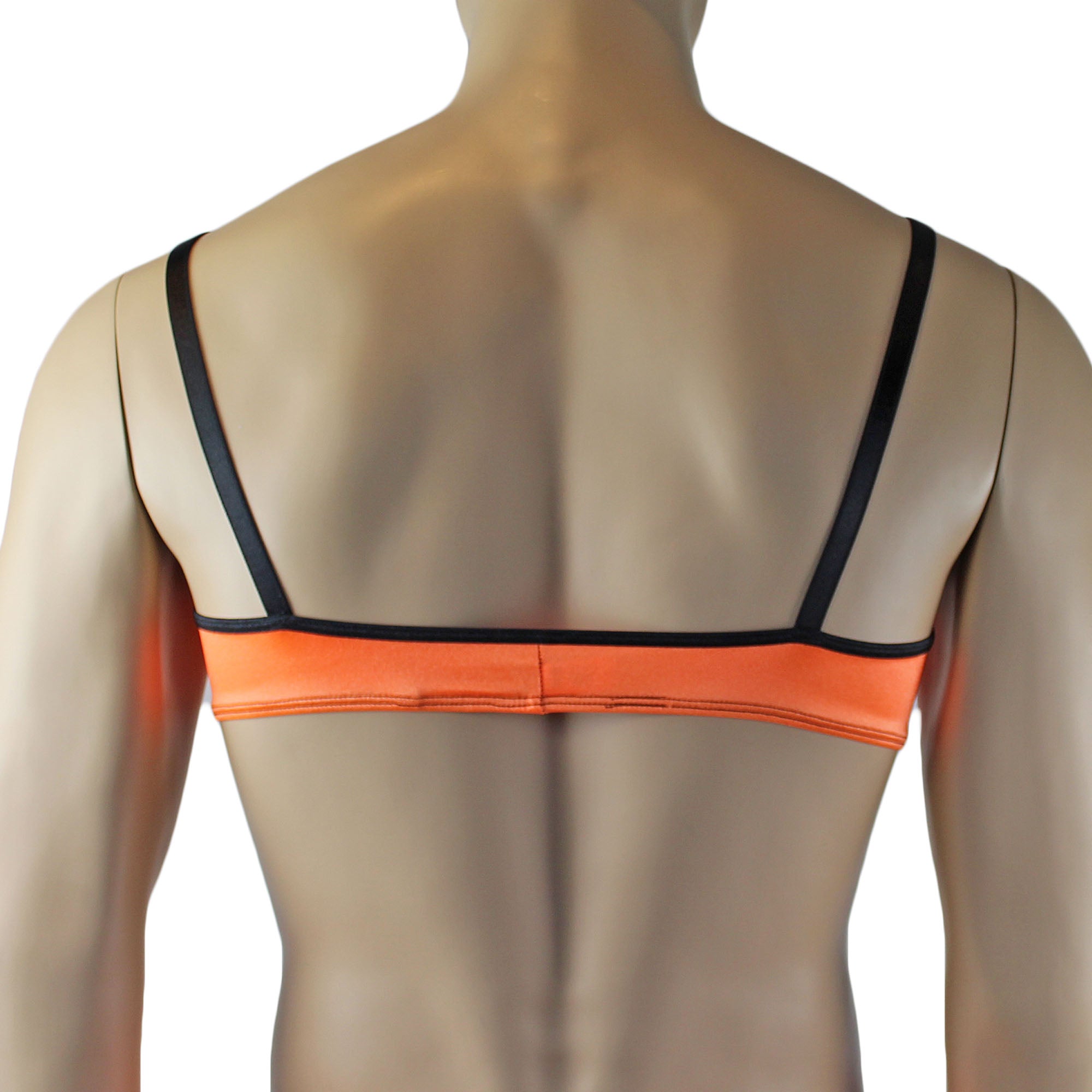 Mens Jenny Shiny Spandex Bra Top with Adjustable Straps Orange & Black
