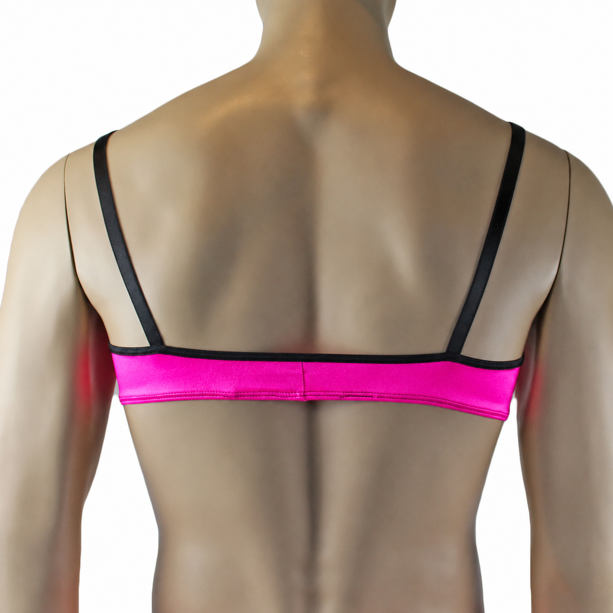 Mens Jenny Shiny Spandex Bra Top with Adjustable Straps Hot Pink & Black