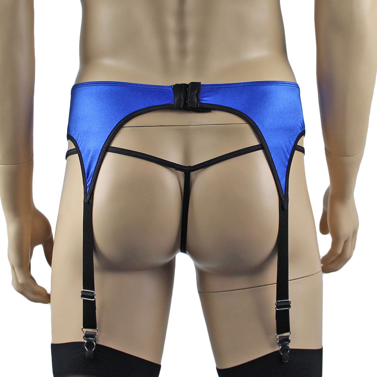 Mens Jenny Shiny Spandex Garterbelt Lingerie Blue & Black