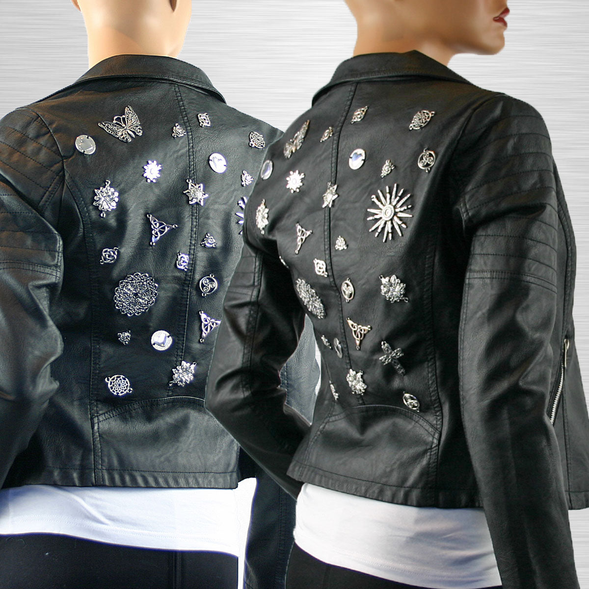Krissy Re-Designed Faux Leather Biker Jacket with Metal Embellishments