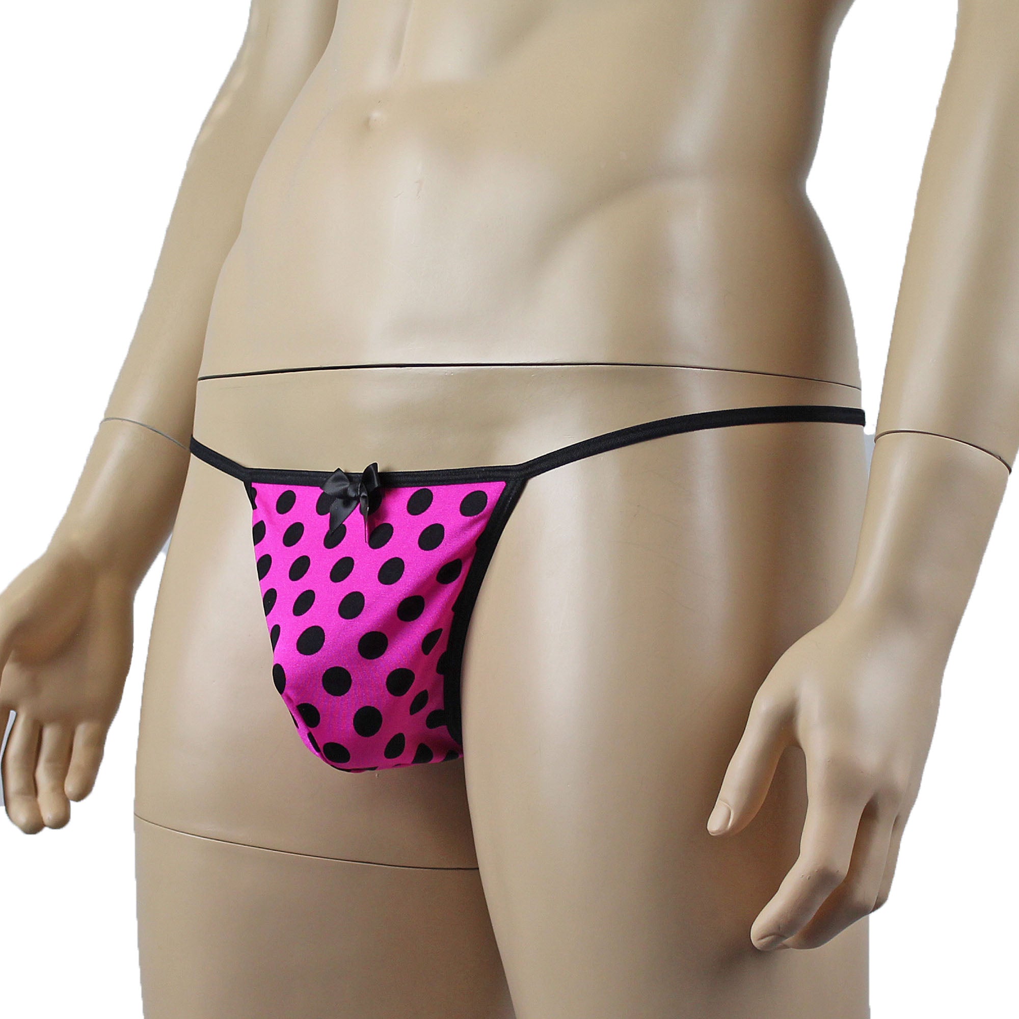 Mens Pink Polka Dot Hot Pink Lace Bra Top with Matching Polka G string