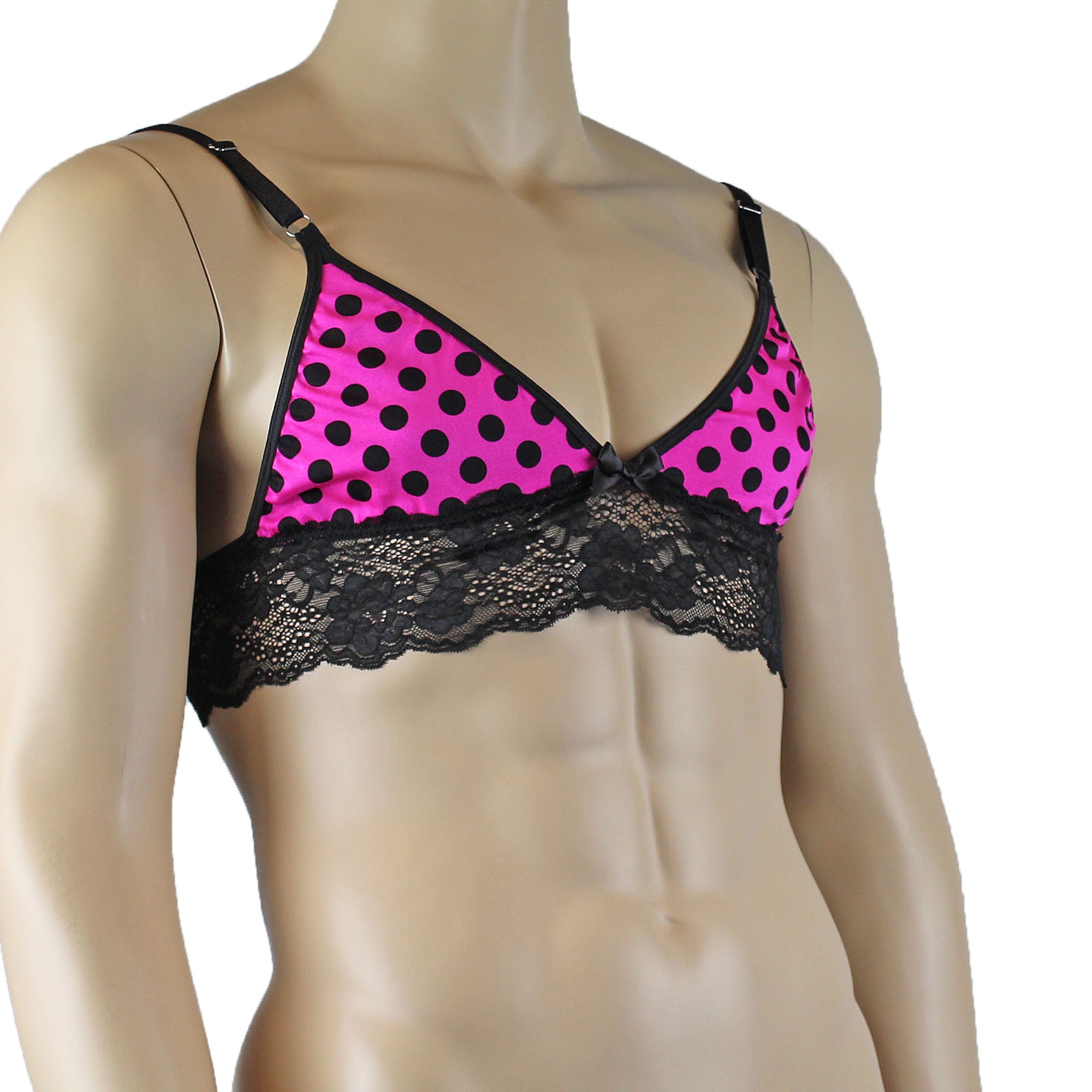 Mens Pink Polka Dot Hot Pink Lace Bra Top with Fun & Flirty Detail