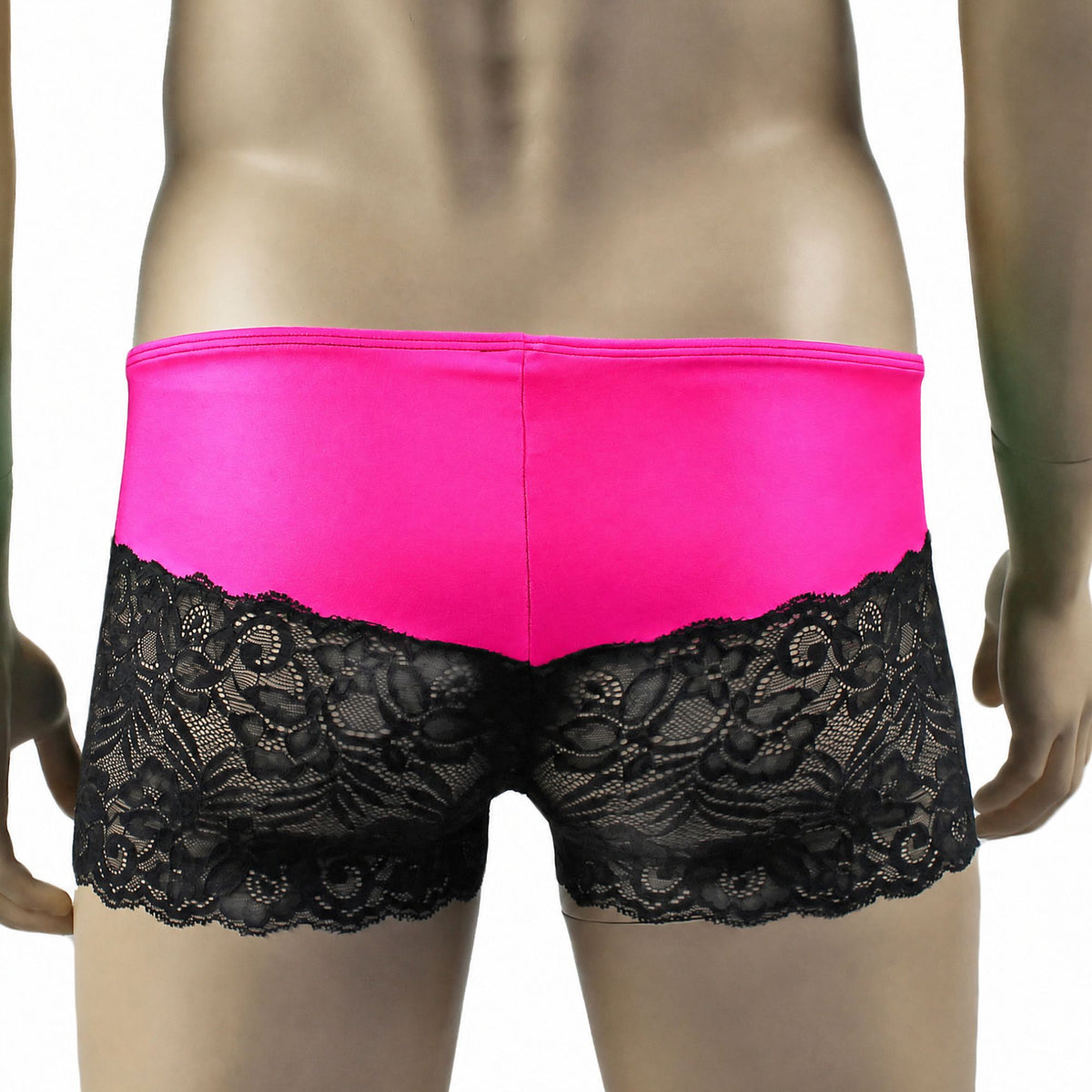 Mens Risque Boxer Briefs Neon Pink and Black Lace