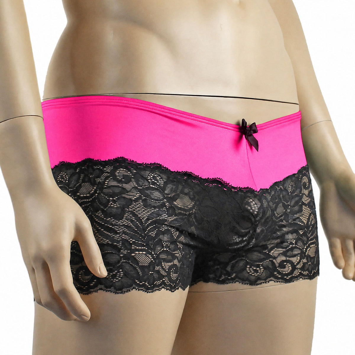 Mens Risque Boxer Briefs Neon Pink and Black Lace