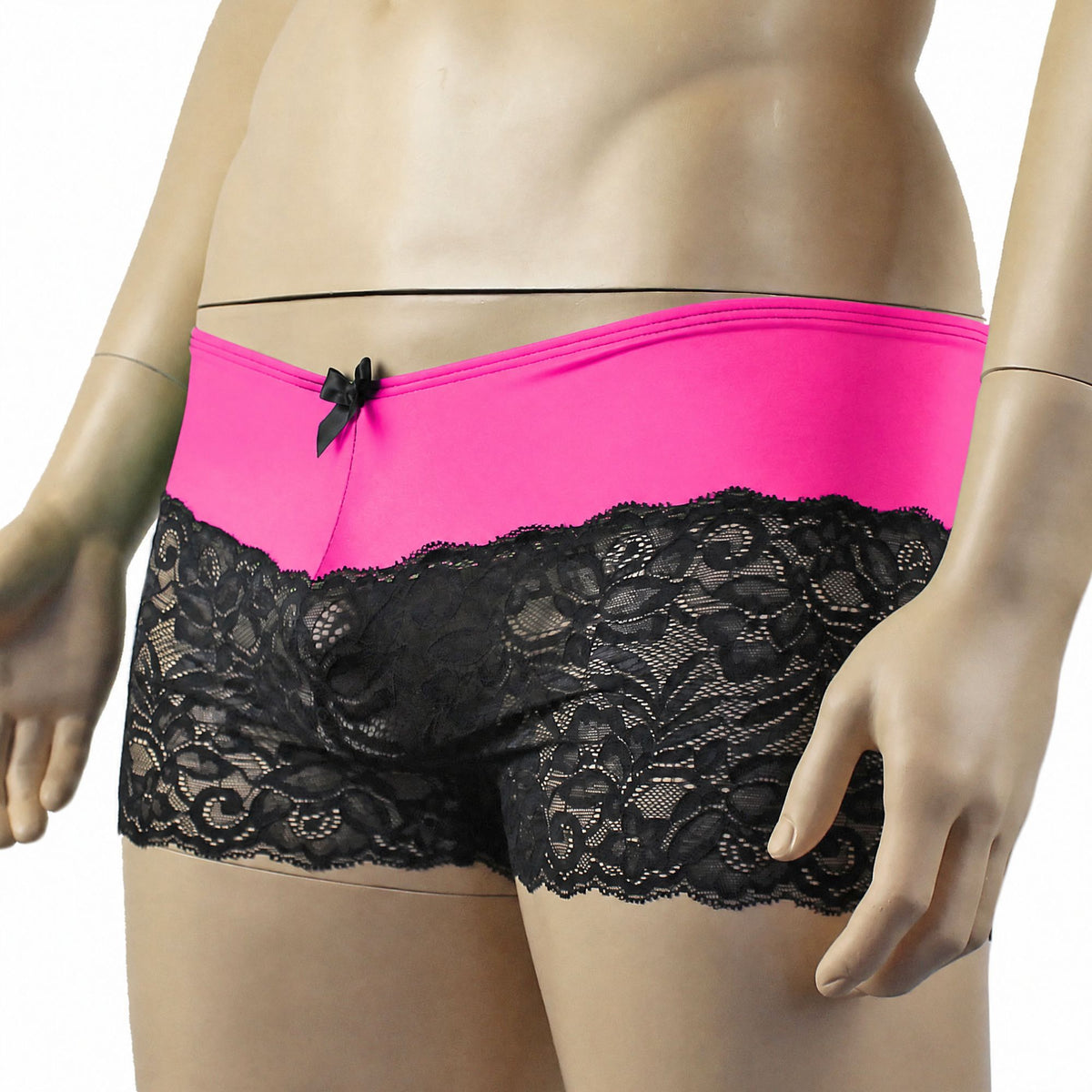Mens Risque Boxer Briefs Neon Pink and Black Lace