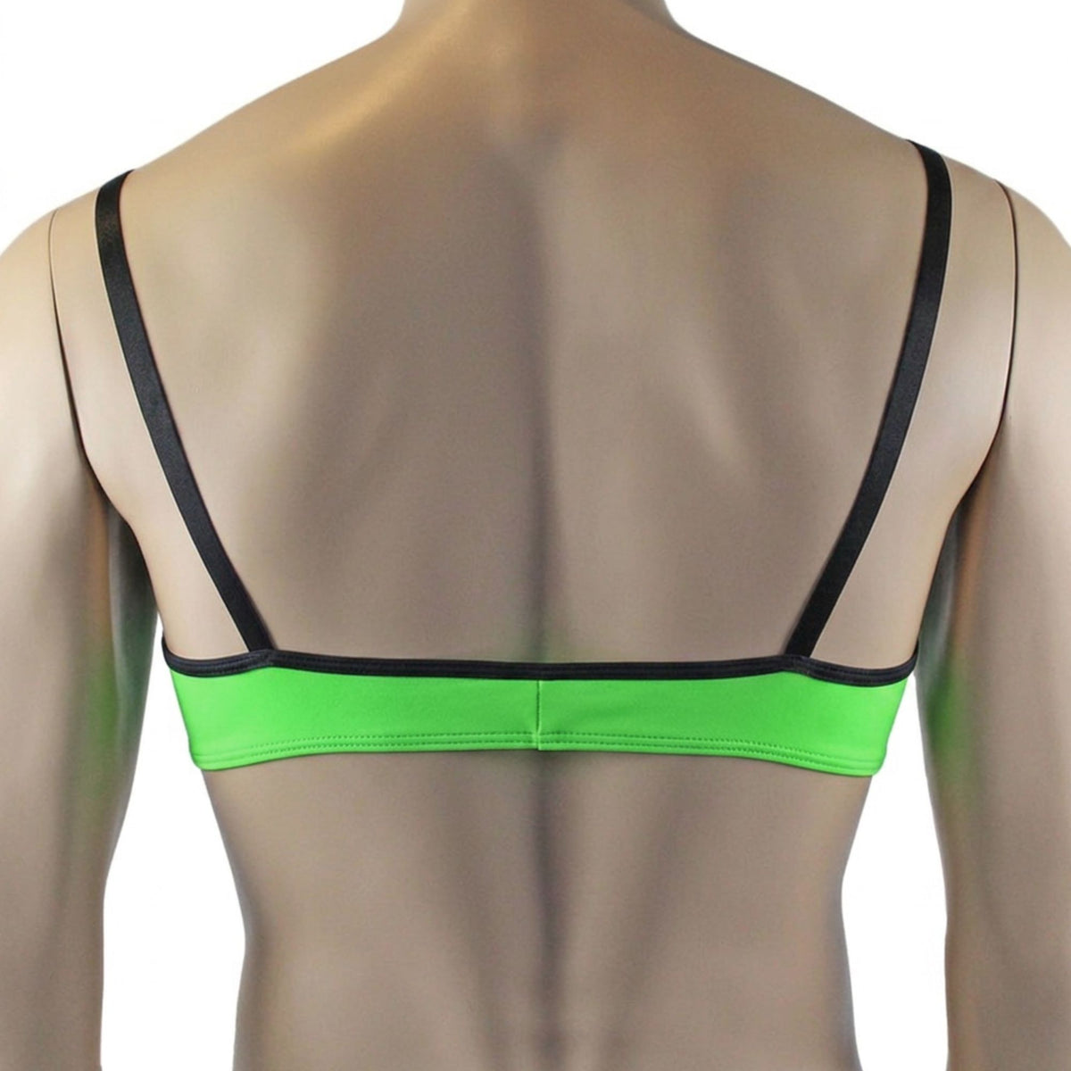 Mens Risque Bra Top, Boxer Briefs with Detachable Garters & Stockings Neon Green & Black Lace