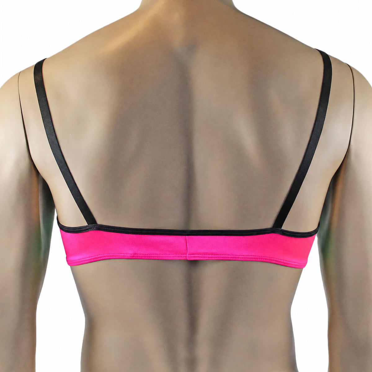 Mens Risque Bra Top with Wide Floral Lace Neon Pink & Black Lace