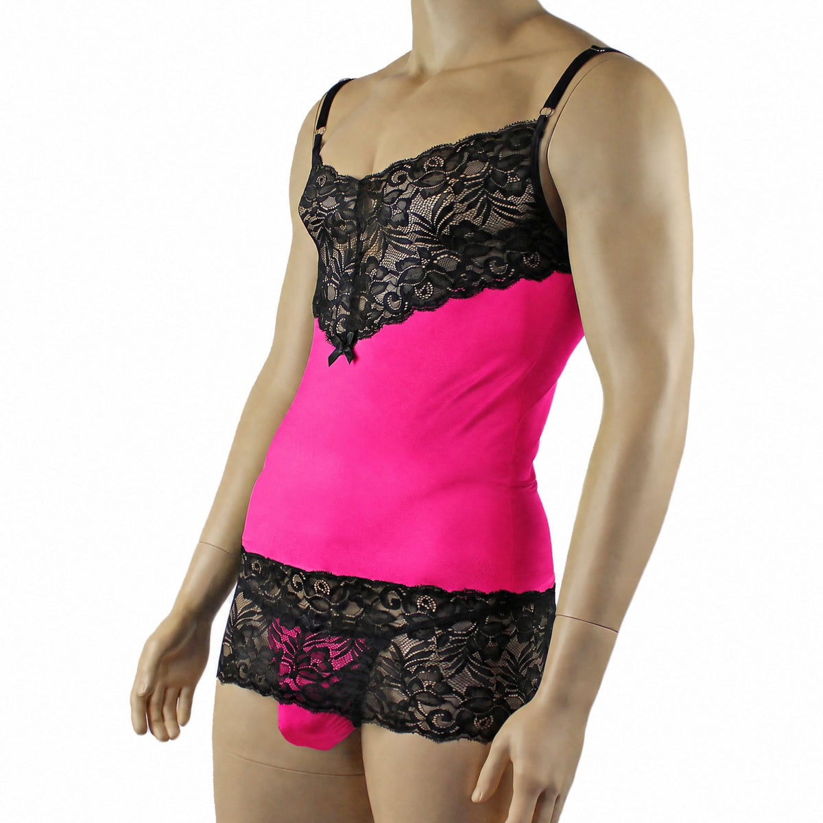 Mens Risque Camisole Mini Dress Chemise & G string Pink & Black