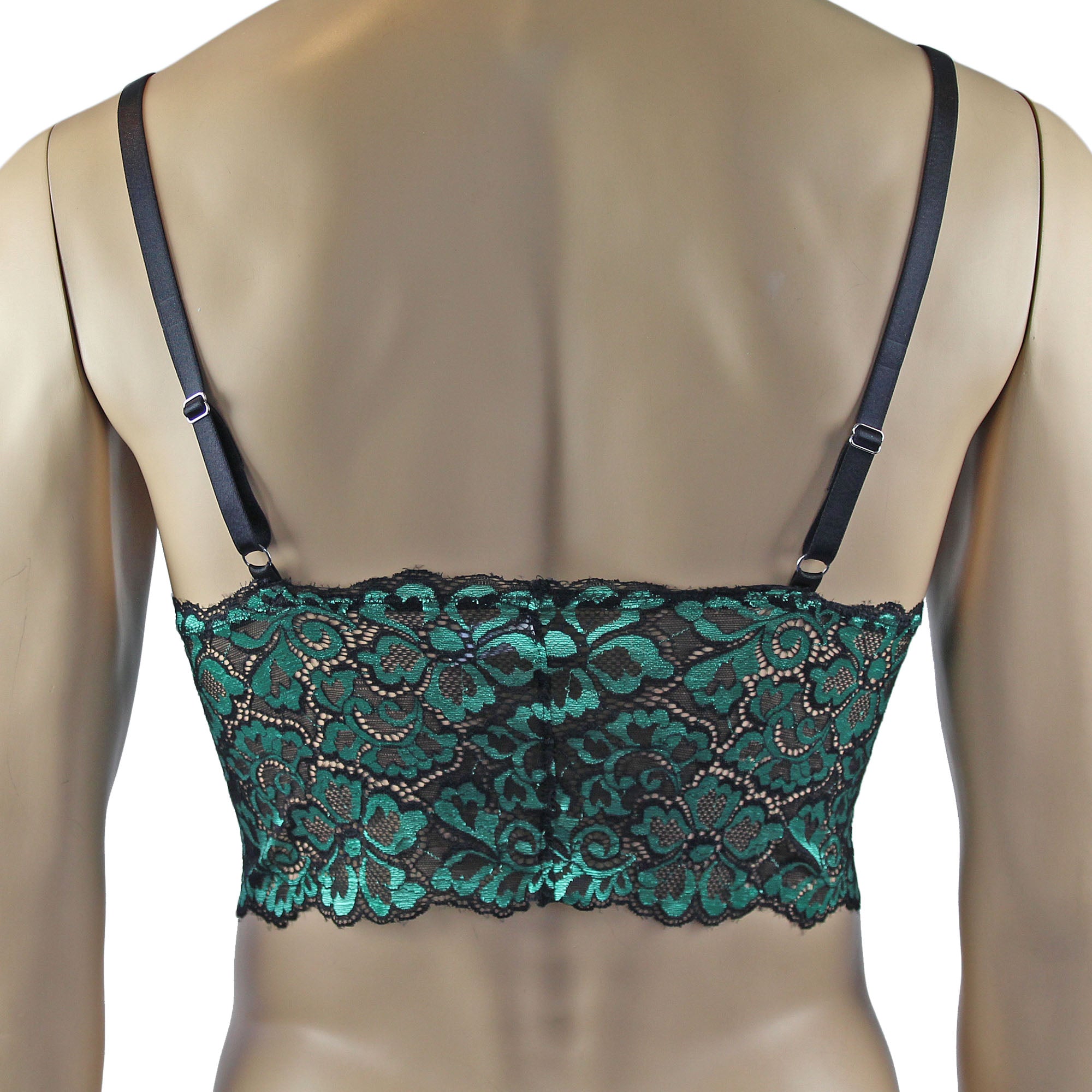 Mens Sweetheart Scalloped Shiny Lace Cami Bra Top for Males (green plus other colours)