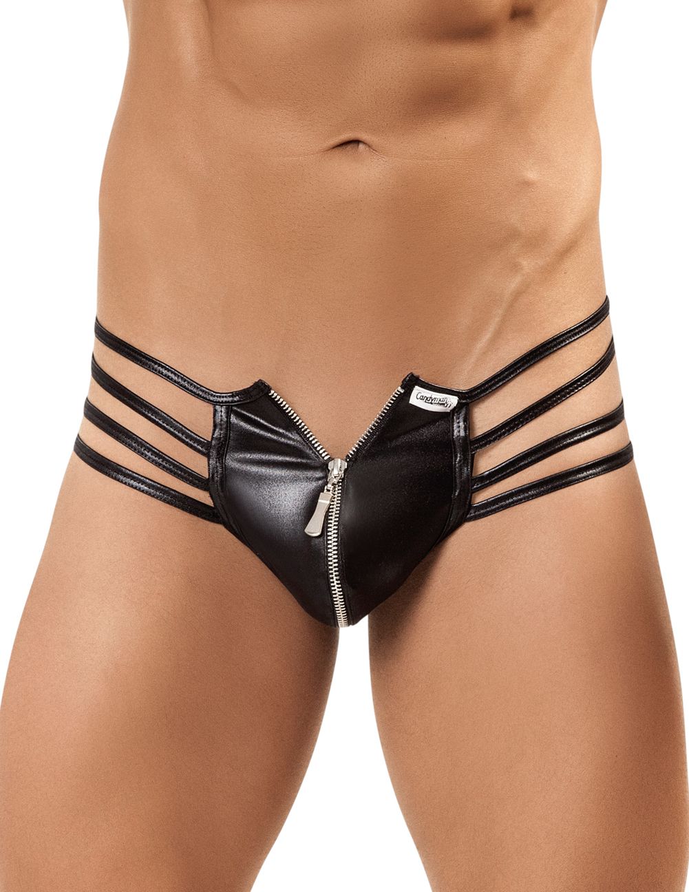 CandyMan 99140 All Zipped Up Thong Black