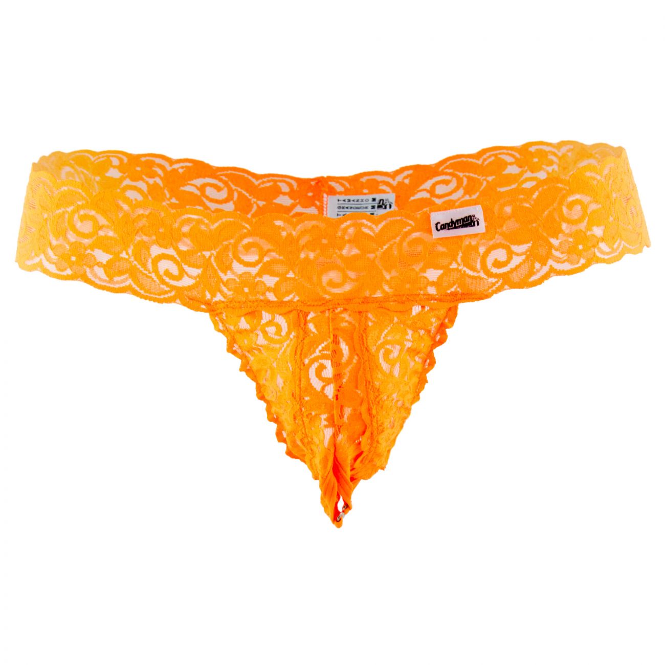 CandyMan 99315X Peek a Boo Lace Thongs Hot Orange Plus Sizes