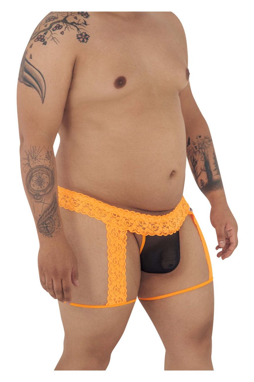 CandyMan 99369X Lace Thongs Hot Orange Plus Sizes