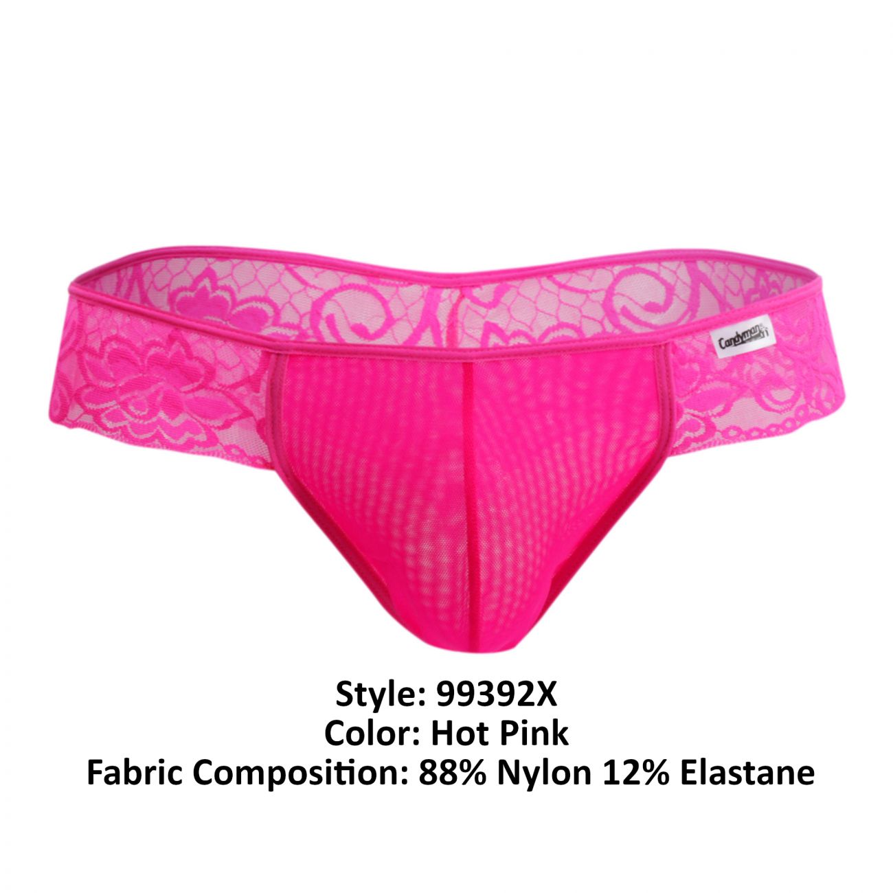 CandyMan 99392X Lace Thongs Hot Pink Plus Sizes
