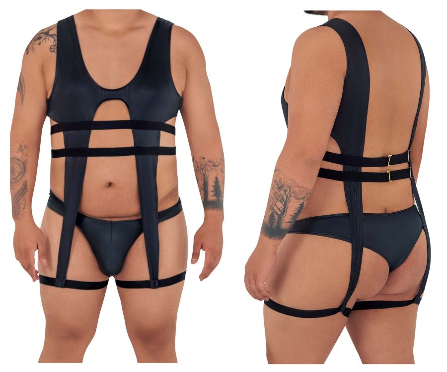 CandyMan 99541X Gladiator Bodysuit Black Plus Sizes