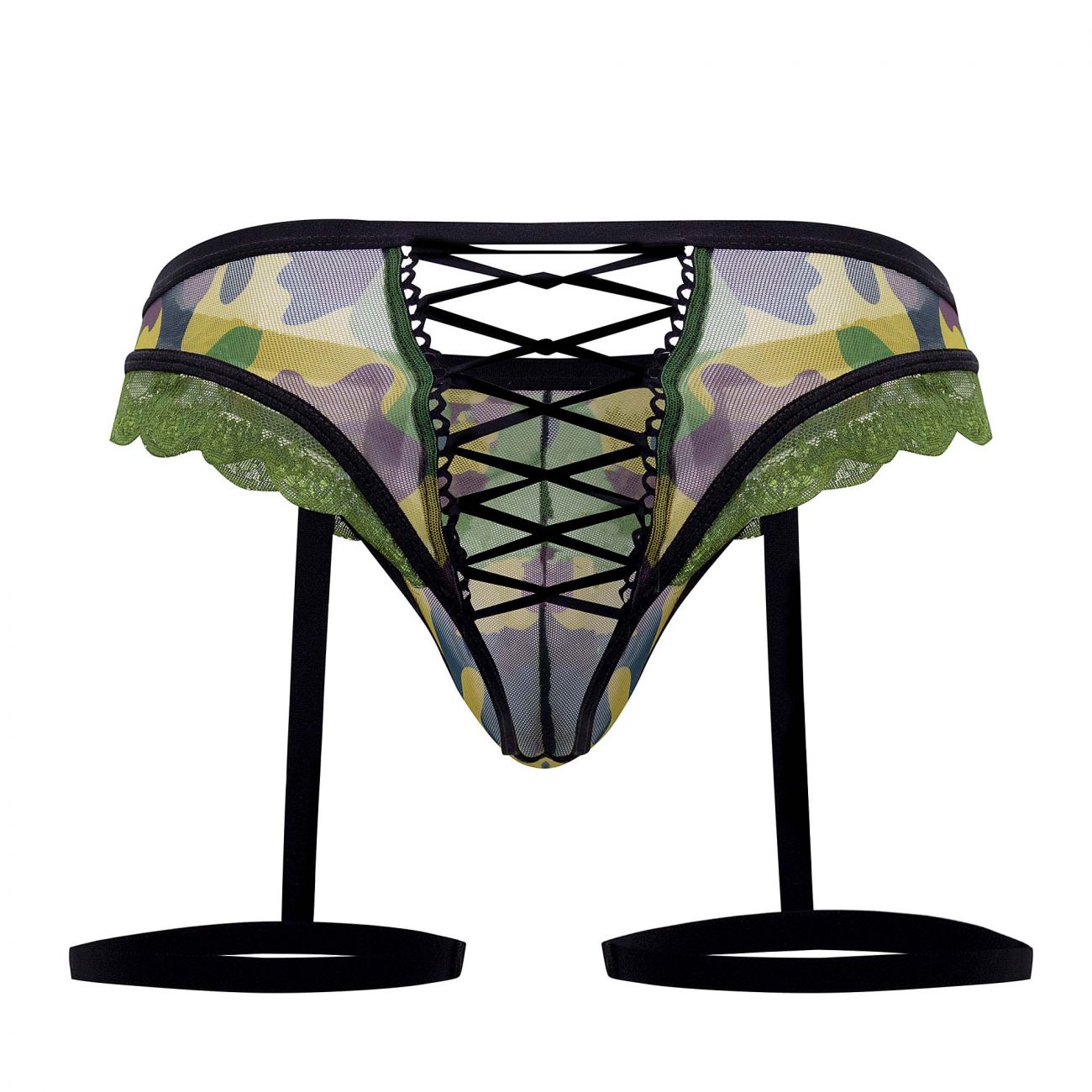 CandyMan 99580X Garter Camo Thongs Green Plus Sizes