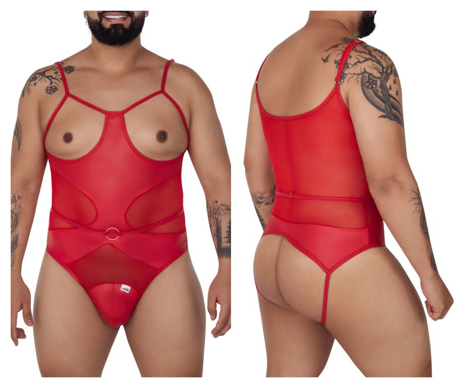 CandyMan 99670X Harness Bodysuit Red Plus Sizes