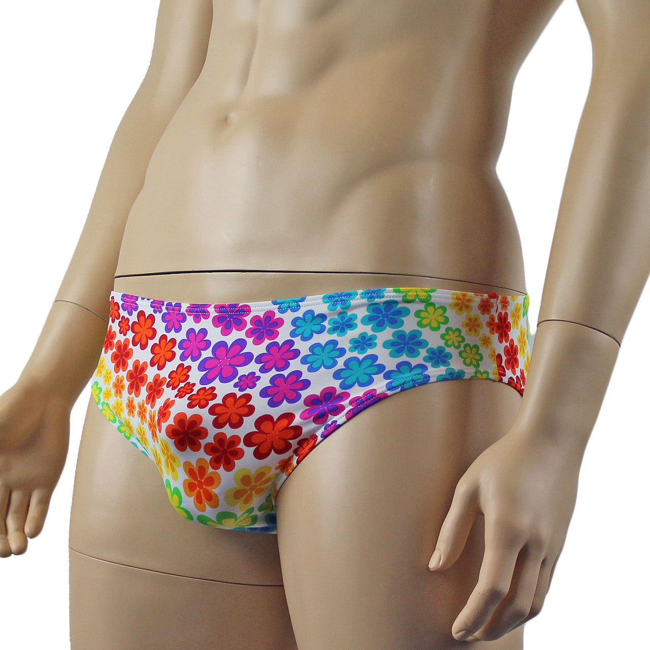 Mens Flower Girl Print High Waist Seamless Front Bikini Brief