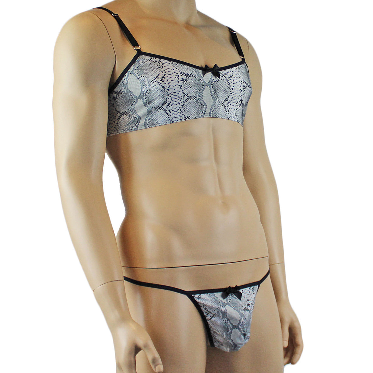Mens Grey Snake Print Bra Top for Males & G string