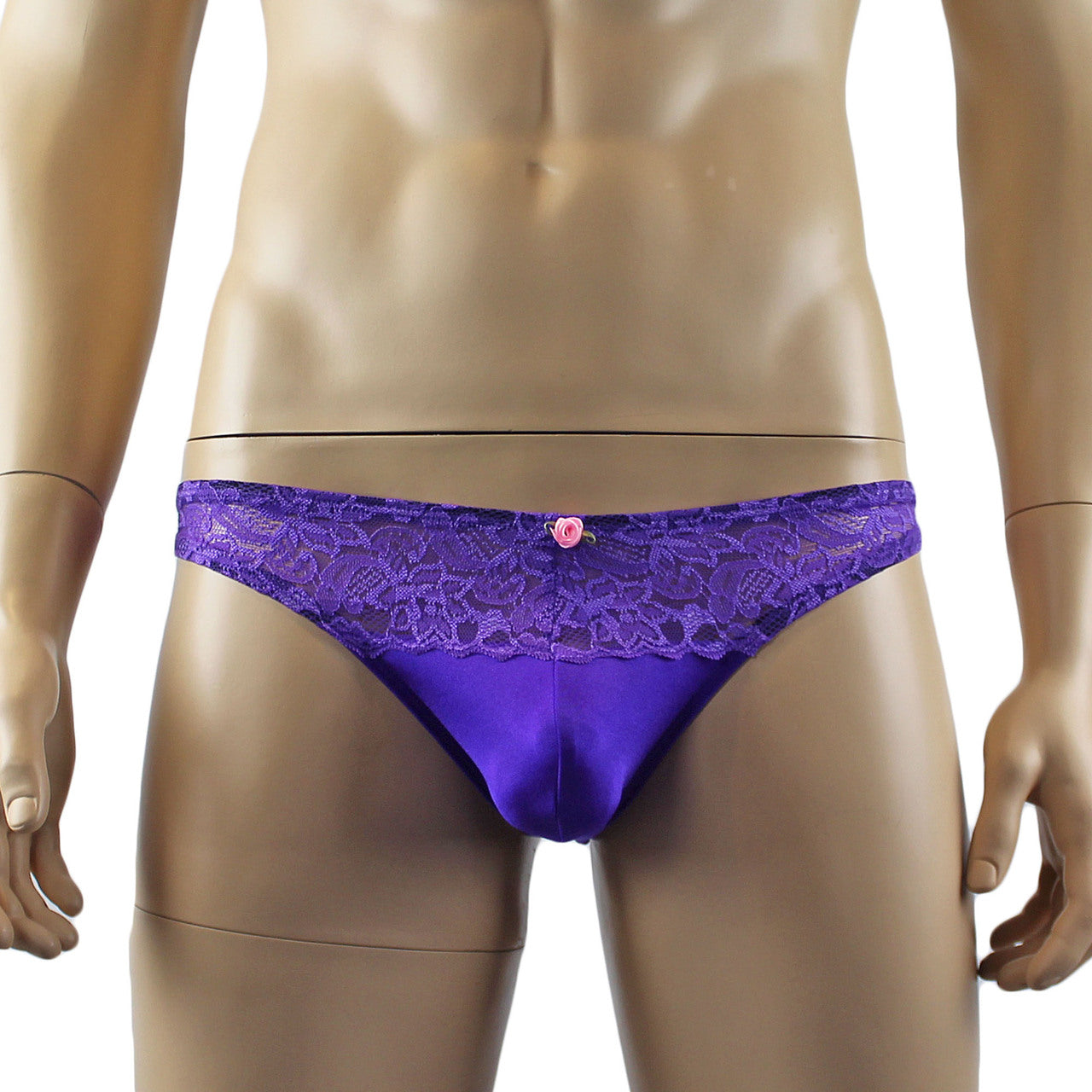 Male Penny Lingerie Stretch Spandex Capri Bikini with Lace Purple
