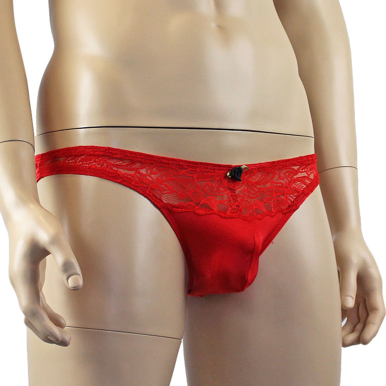 Male Penny Lingerie Stretch Spandex Capri Bikini with Lace Red