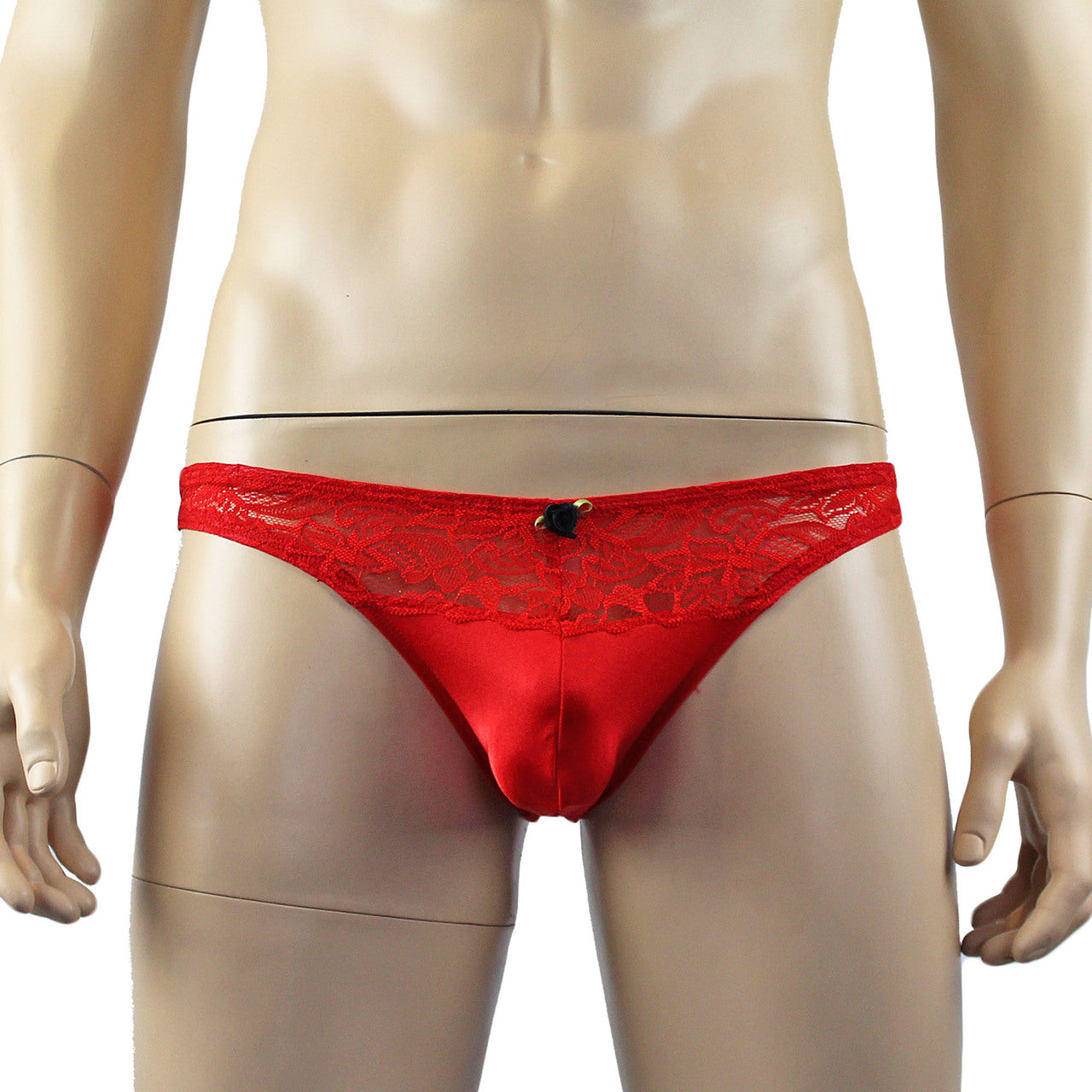 Male Penny Lingerie Stretch Spandex Capri Bikini with Lace Red