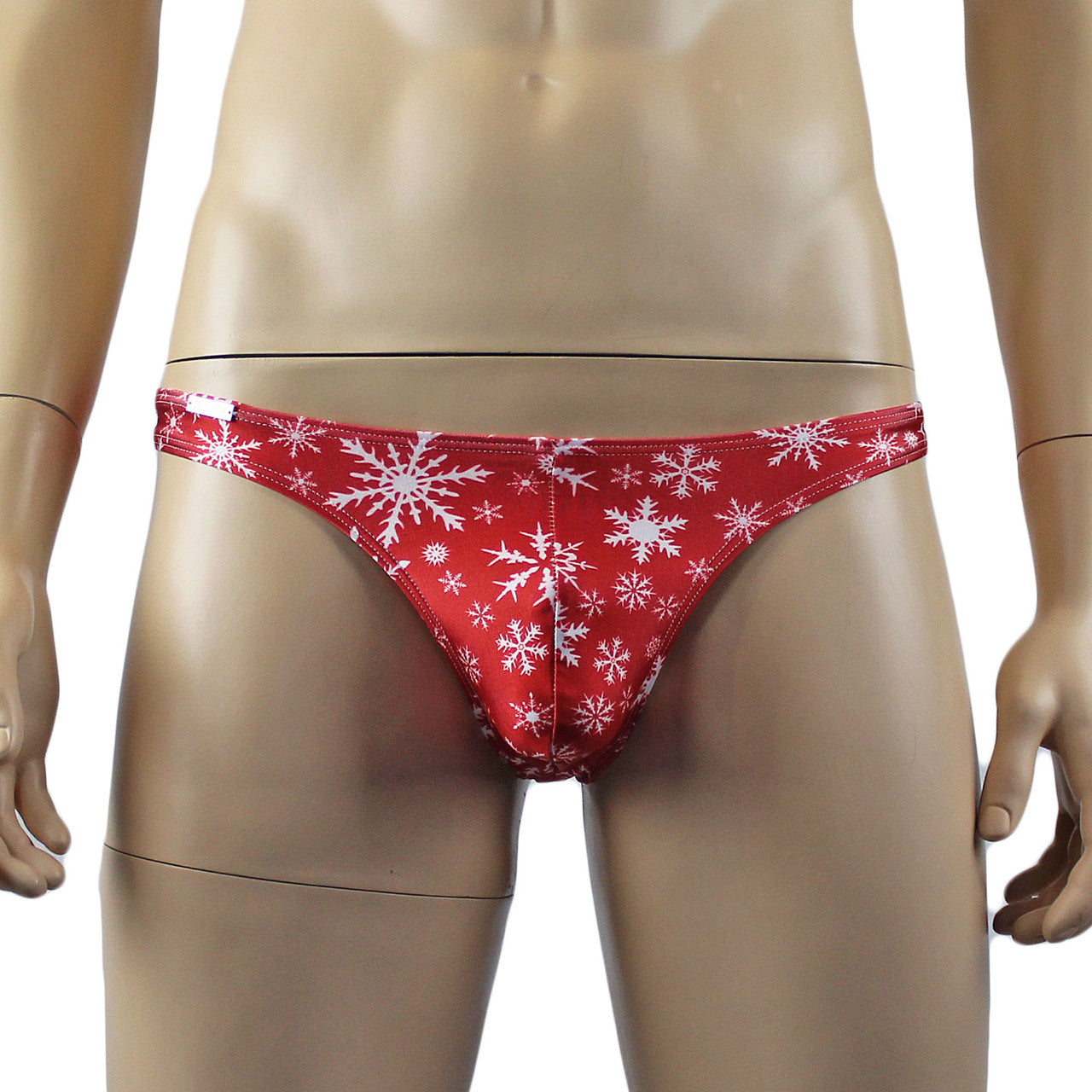 Mens Christmas Snowflake Bra Top & Low Cut Thong Red and White