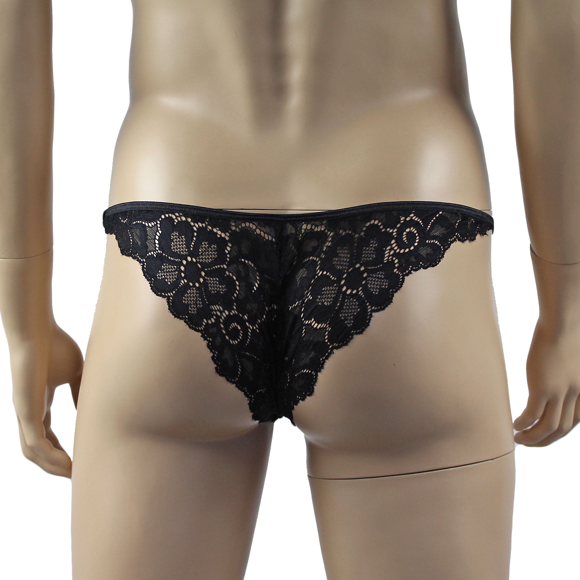 Mens Sweetheart Scalloped Shiny Lace Bra Top and Panty Black