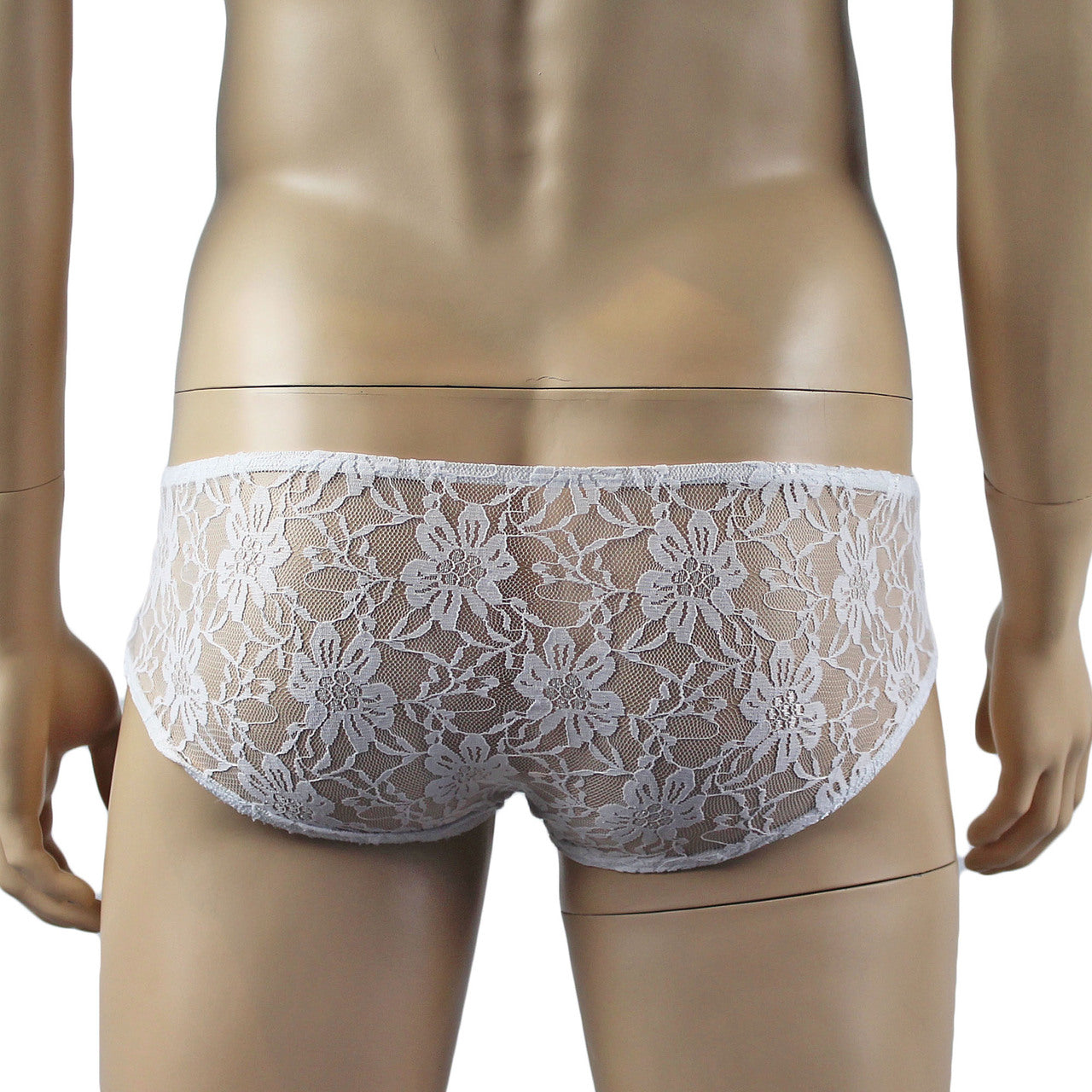 Mens Sexy Lingerie Stretch Lace Male Panty Bikini Brief White