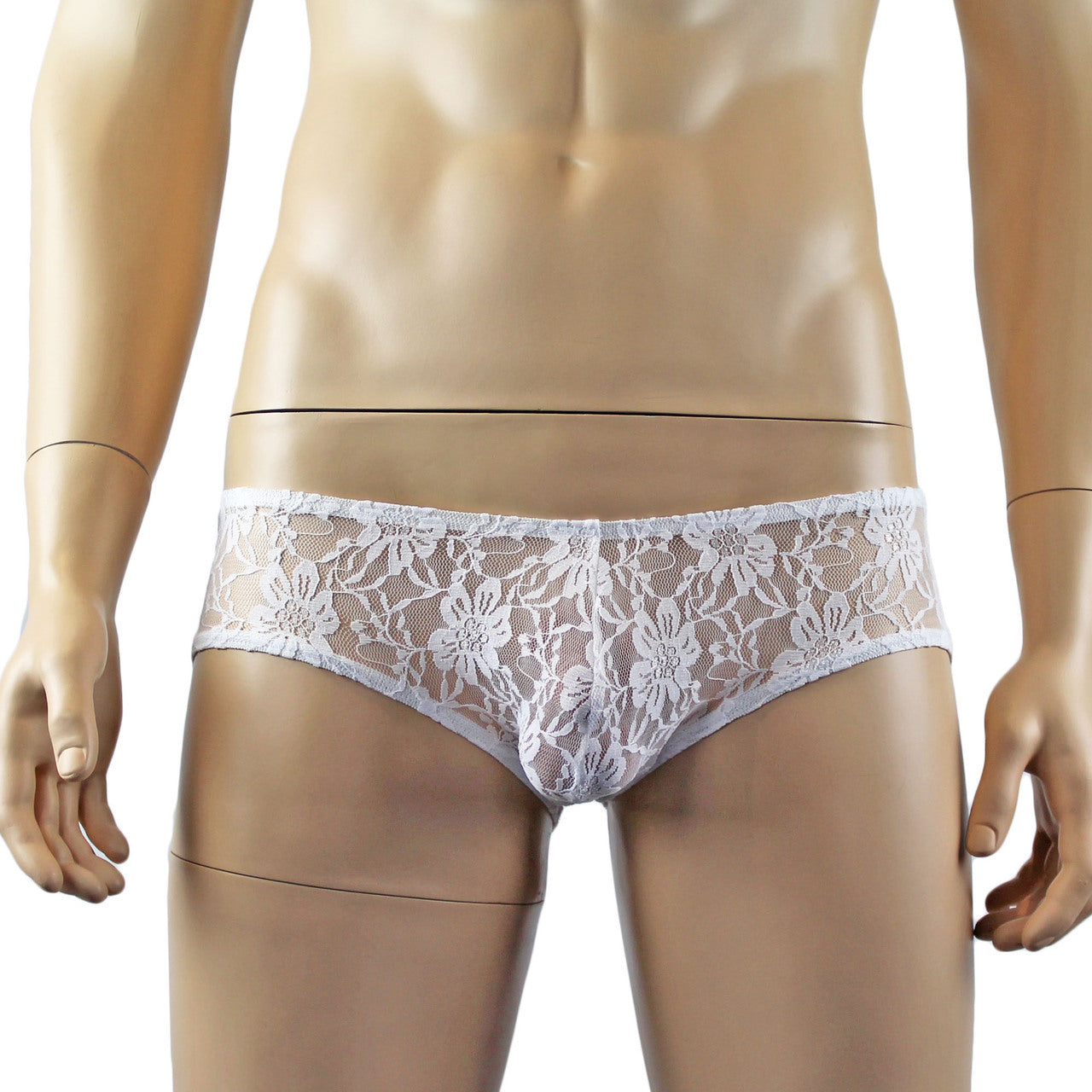 Mens Sexy Lingerie Stretch Lace Male Panty Bikini Brief White